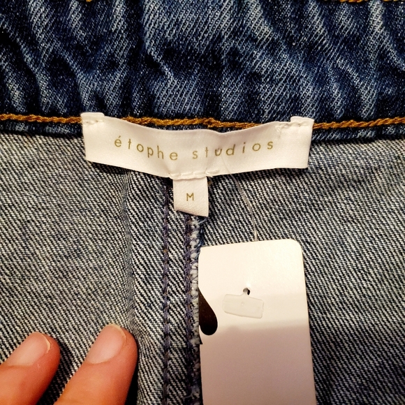 etophe studios distressed button zip raw hem jean mini skirt - Picture 5 of 7